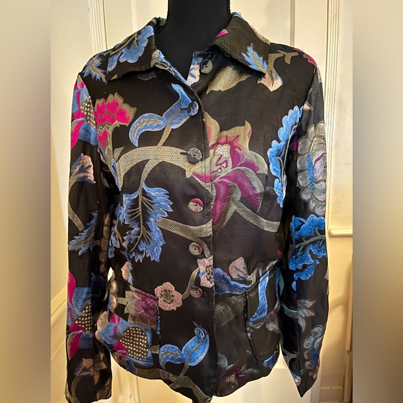 Citron Silk Floral Brocade Jacket - Picture 1 of 10